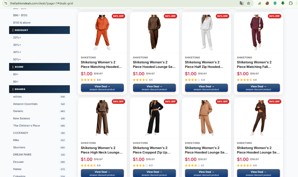 TheFashionDeals live monitoring grid showing multi-variant $1.00 clothing discounts on August 16, 2026